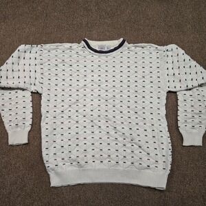 Cape Isle Knitters Mens Large Vintage Cotton Birdseye Knit Sweater Cream USA